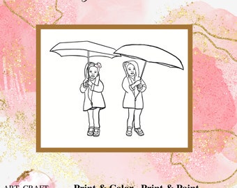 Festa di vernice fai-da-te, Sorseggia e dipingi, Festa di pittura per adulti, Festa di pittura e sorseggia, Tela pre-disegnata, Modello di festa di pittura, "Twins In The Rain"