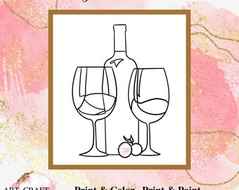 DIY Paint Party, Sip And Paint, Paint And Sip Party, Pre-Drawn Canvas, Paint Party Template, “Wine Glasses Bottle and Cherries”