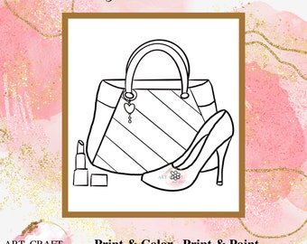 DIY Paint Party, Sip And Paint, Adult Paint Party, Paint And Sip Party, Pre-Drawn Canvas, Paint Party Template, “Purse Shoe Lipstick”