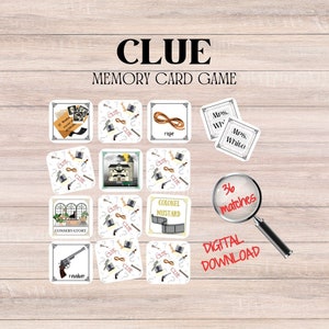 Clue Murder Mystery Juego de cartas de memoria, Juego de memoria Murder Mystery, Juego de cartas Clue, Juego de cartas Murder Mystery