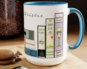 Agatha Christie Books Two-Tone Coffee Mugs, 15oz, Agatha Christie Novel Coffee Mug, Agatha Christie Book Coffe and Tea Mug