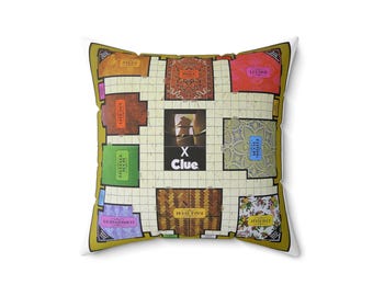 Clue Movie Throw Pillow: Double-Sided Game Board Design
