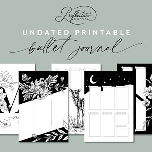 Reflective Canvas Pre-made Bullet Planner Journal | Undated | Hand-drawn | Unique monthly themes & weekly spreads | Coloring book