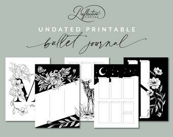 Reflective Canvas Pre-made Bullet Planner Journal | Undated | Hand-drawn | Unique monthly themes & weekly spreads | Coloring book