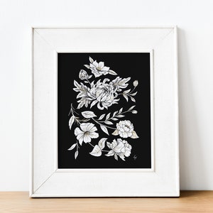 Black and White Florals Art Print