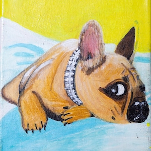 Süße französische Bulldogge Welpe mit Diamantkragen