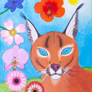Chat exotique aux oreilles pointues et aux fleurs