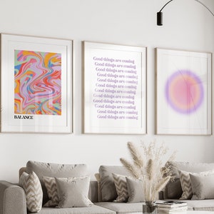 Set met paarse auraprint: spirituele muurkunst affirmatie (digitale download)