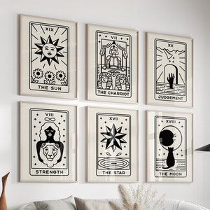 Conjunto de arte de pared de tarot de 6 ~ Conjunto de impresión de cartas de tarot ~ Descarga digital ~ Arte de pared celestial ~ Cartel de tarot ~ Conjunto imprimible de 6 ~ Arte de pared místico