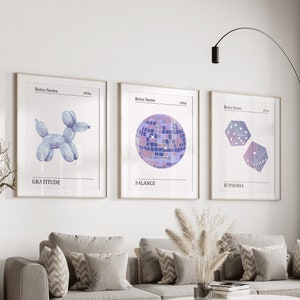 Retro Gallery Wall Art Set: Abstract Dog Balloon, Dice (Digital Download)
