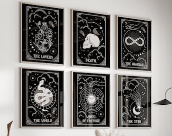 Juego de impresiones de cartas del Tarot Negro: Arte mural místico (Descarga digital)
