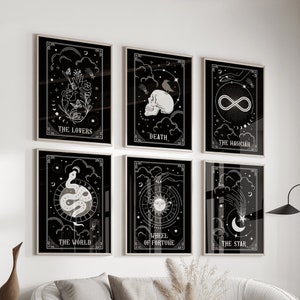Wand Kunst 6er Set ~ Schwarzes Tarot Poster ~ Digitaler Download ~ Schwarze Wand Dekor ~ Tarot Poster ~ druckbares Set ~ 6er Wand Kunst Drucke