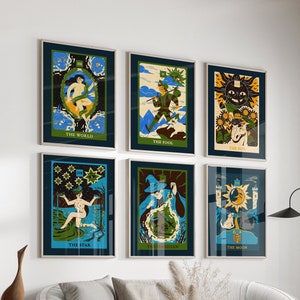 Wall Art Set of 6~ Tarot Card Print Set~ Digital Download~ Wall Decor~ Tarot Poster~ Printable Set Of 6~ Wall Art Prints~ Gallery Wall Tarot