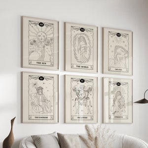 Tarot 6er Set ~ Digital Download ~ Celestial Wall Art ~ Tarot Poster ~ Printable Set Of 6 ~ Mystical Wall Art