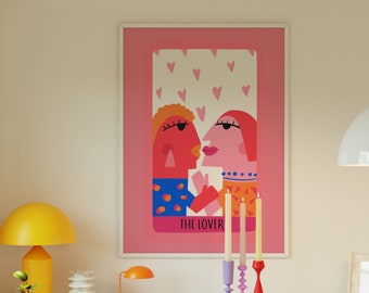 The Lovers Tarot Card Print • Aesthetic Pink Wall Art (Digital Download)