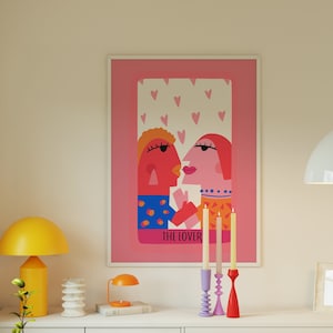 Die Liebenden Tarot Karte Wand Kunst ~ Spirituelle Wand Kunst ~ Liebende Poster • Die Liebende Tarot Karte Wand Kunst ~ Ästhetisches Rosa Preppy Wand Kunst Dekor
