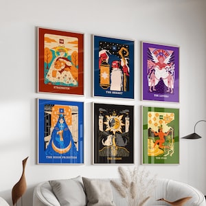 Wand Kunst 6er Set Tarot Poster ~ Digital Download ~ Wand Dekor ~ Tarot Poster ~ druckbares Set ~ 6 Kunst Drucke