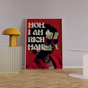 Mamá, soy un hombre rico impresión ~ Decoración estética de la habitación ~ Arte de pared de moda de los años 70 ~ Cartel retro de tipografía de moda ~ Arte de pared feminista