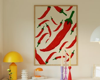 Retro Chili Pepper Print: Modern Kitchen Wall Art (Digital Download)