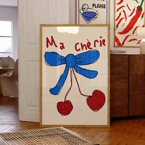 Póster de cereza ~ Arte de pared retro ~ Impresión psicodélica de los años 70 ~ Decoración de pared moderna ~ Arte de pared de cereza ~ Impresión estética ~ Regalo de arte de pared moderno para ella