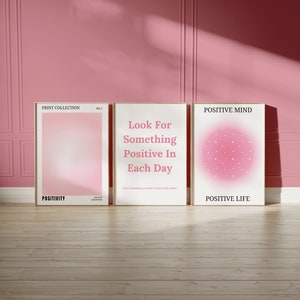 Juego de 3 pósteres rosas ~ Impresiones digitales ~ Impresión artística positiva ~ Póster retro degradado positivo de 3 piezas ~ Decoración estética rosa