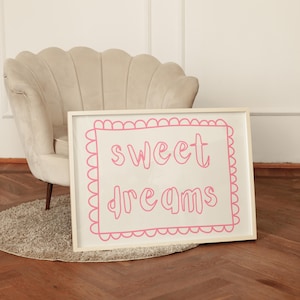 Sweet Dreams Poster, Bedroom Decor, Retro Wall Art, Pink Red Typography Poster, Coquette Room Decor, Trendy Wall Art, Digital Download