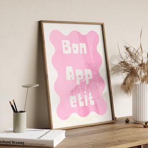 Stampa Bon Appetit ~ Stampa con frase francese ~ Poster da cucina rosa ~ Poster Bon Appetit ~ Stampa tipografica ~ Download digitale ~ Regalo per chef