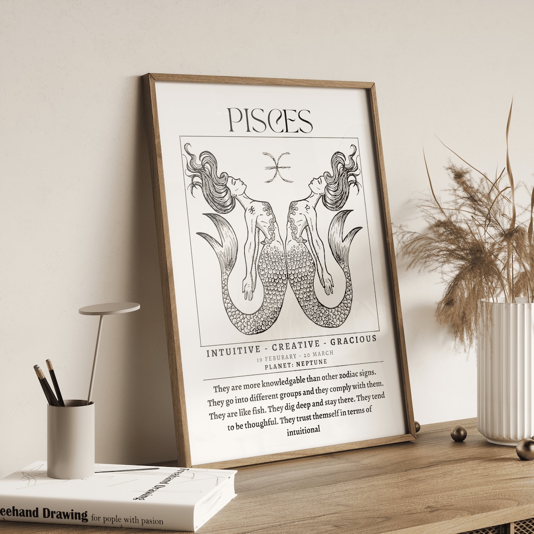 Pisces Wall Art Print Pisces Zodiac Print Pisces Gift Astrology Wall Art Astrology Poster Printable Pisces Zodiac Art Etsy