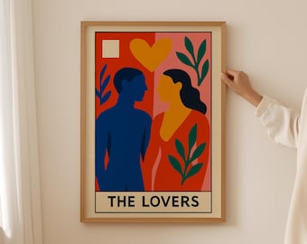 The Lovers Tarot Card Print, Colorful Tarot Wall Art, Digital Download