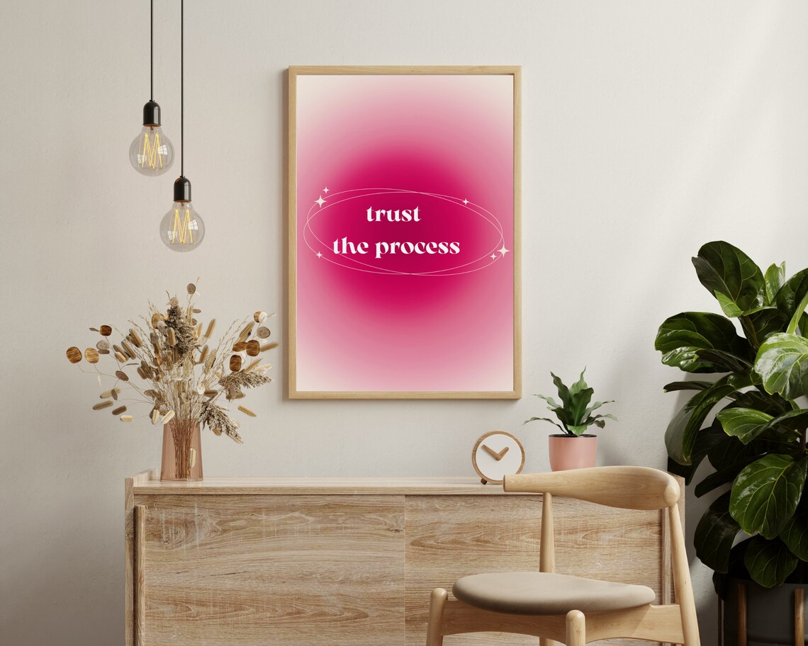 3-Piece Pink Orange Gradient Art Canvas Prints - Coquette Style Posters With Wooden Frame, Room Decor