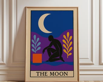 The Moon Tarot Card Print, Mystical Tarot Wall Art Digital Download
