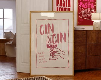 Impresión "Vino tinto para brindar": Arte de pared retro para cocina (descarga digital)