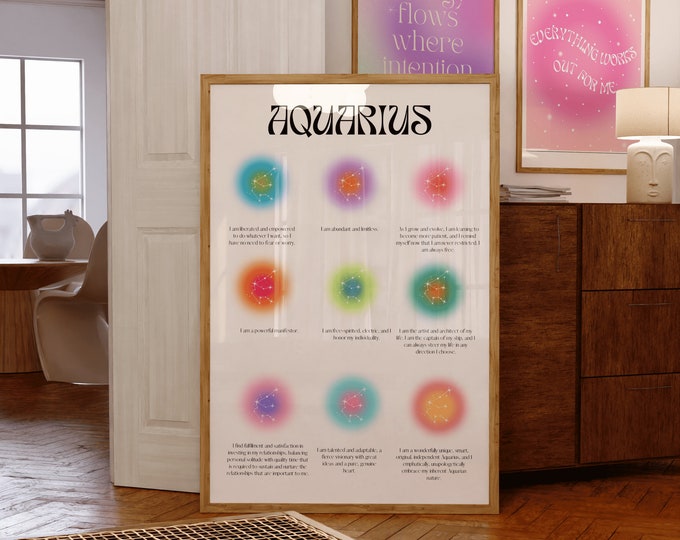 Aquarius Poster Wall Art ~ Aquarius Gifts ~ Aquarius Zodiac Print ~ Aquarius Birthday Gifts Women ~ Gradient Poster ~ Astrology Print