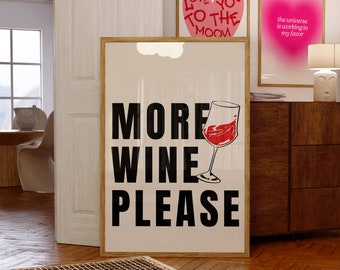 Funny Wine Print: More Wine Please, Kitchen Wall Art (Digital Download)