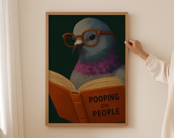 Pooping on People Wall Art, Funny Pigeon Bathroom Print