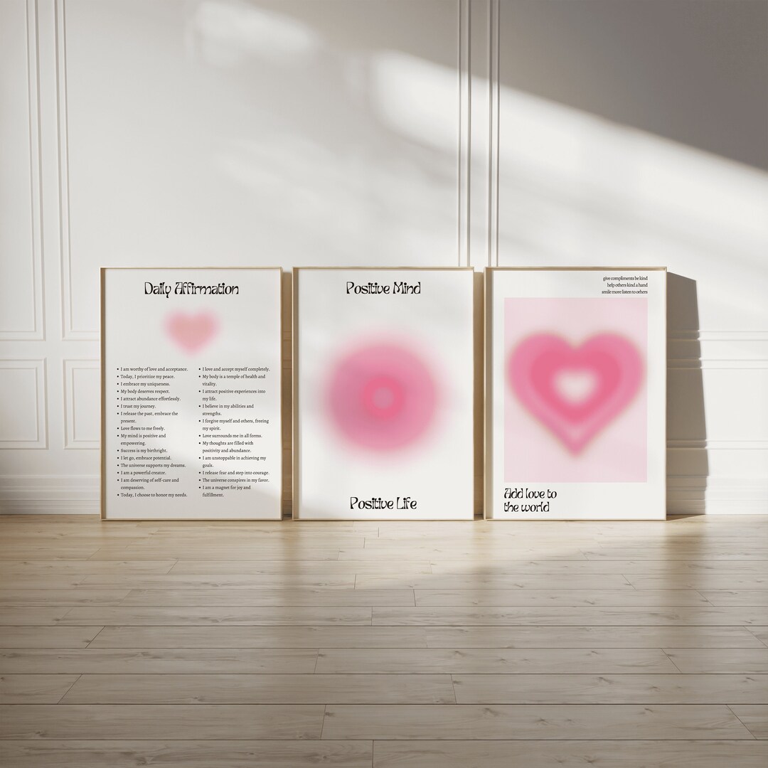 Pink Affirmation Wall Art Set, Minimal Self Love Prints (digital ...