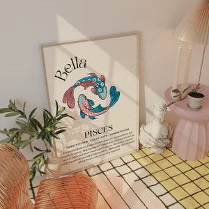 Personalized Pisces Zodiac Art Print: Astrology Poster (Digital Download)