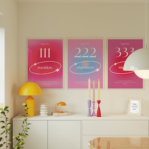 Ensemble d&#39;affiches dégradées Aura avec nombres angéliques 111 222 333 (téléchargement numérique)