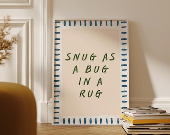 Snug as a Bug in a Rug Quote Poster, Nursery Wall Art Print
