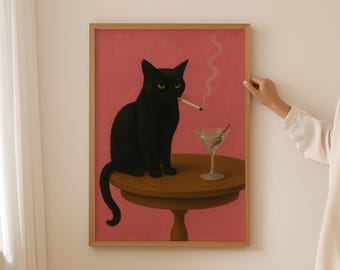 Cuadro de gato negro melancólico, impresión digital
