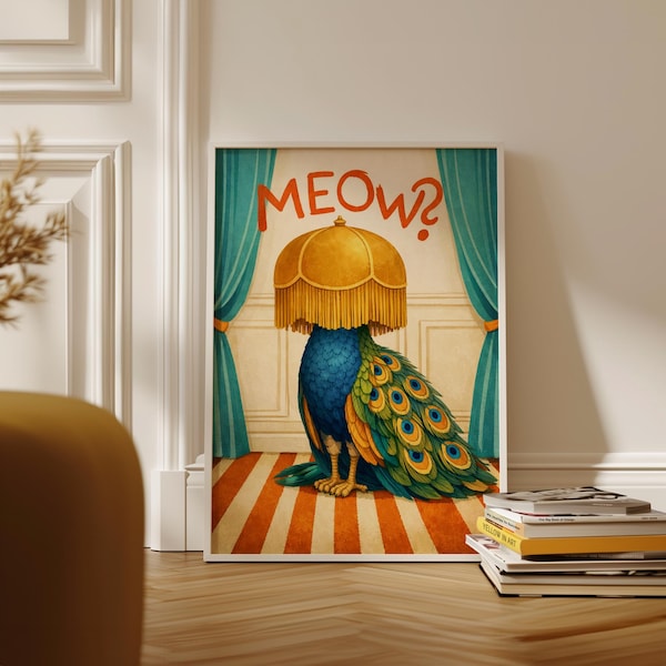 Colorful Peacock Art Print, Whimsical Boho Animal Decor