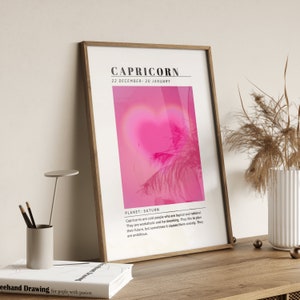 CAPRICORNIO Zodiac Wall Art ~ Aura Poster ~ Pink Aura Poster ~ Star Sign Instant Download Print ~ Arte de pared espiritual ~ Aura Gradient Poster Digital