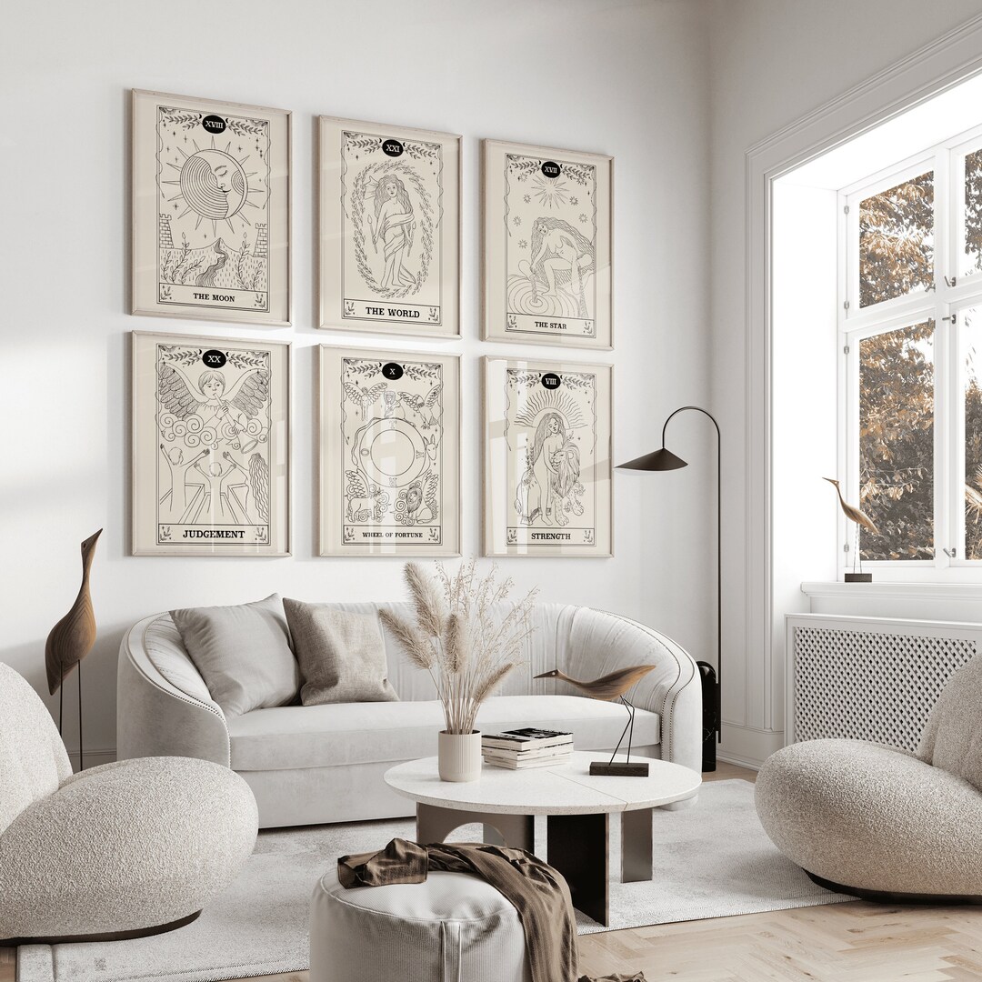 Wall Art Set of 6 Tarot Card Print Set Digital Download wall Decor