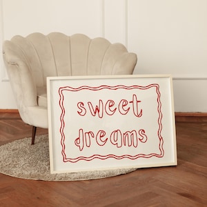Sweet Dreams Poster, Bedroom Decor, Retro Wall Art,Red Typography Poster, Coquette Room Decor, Trendy Wall Art, Digital Download, Gift