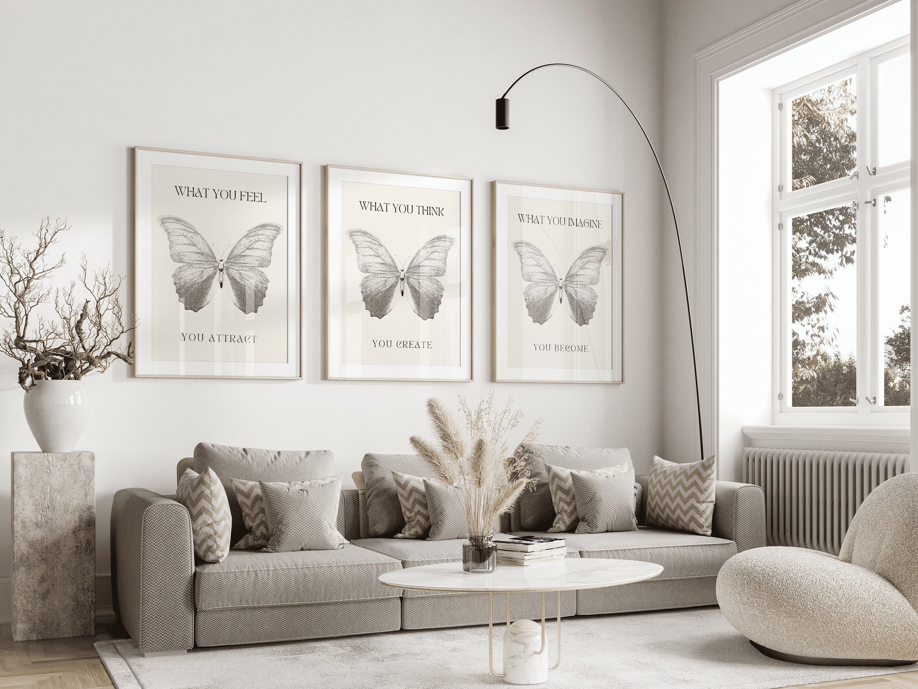 Minimalist Butterfly Wall Art Set, Neutral Inspirational Quote Prints ...