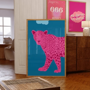 Retro Pink Tiger Art Print: Vintage Preppy Dorm Decor (Digital Download)