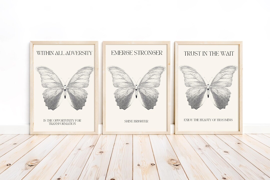 Minimalist Butterfly Wall Art Set, Neutral Inspirational Quote Prints ...