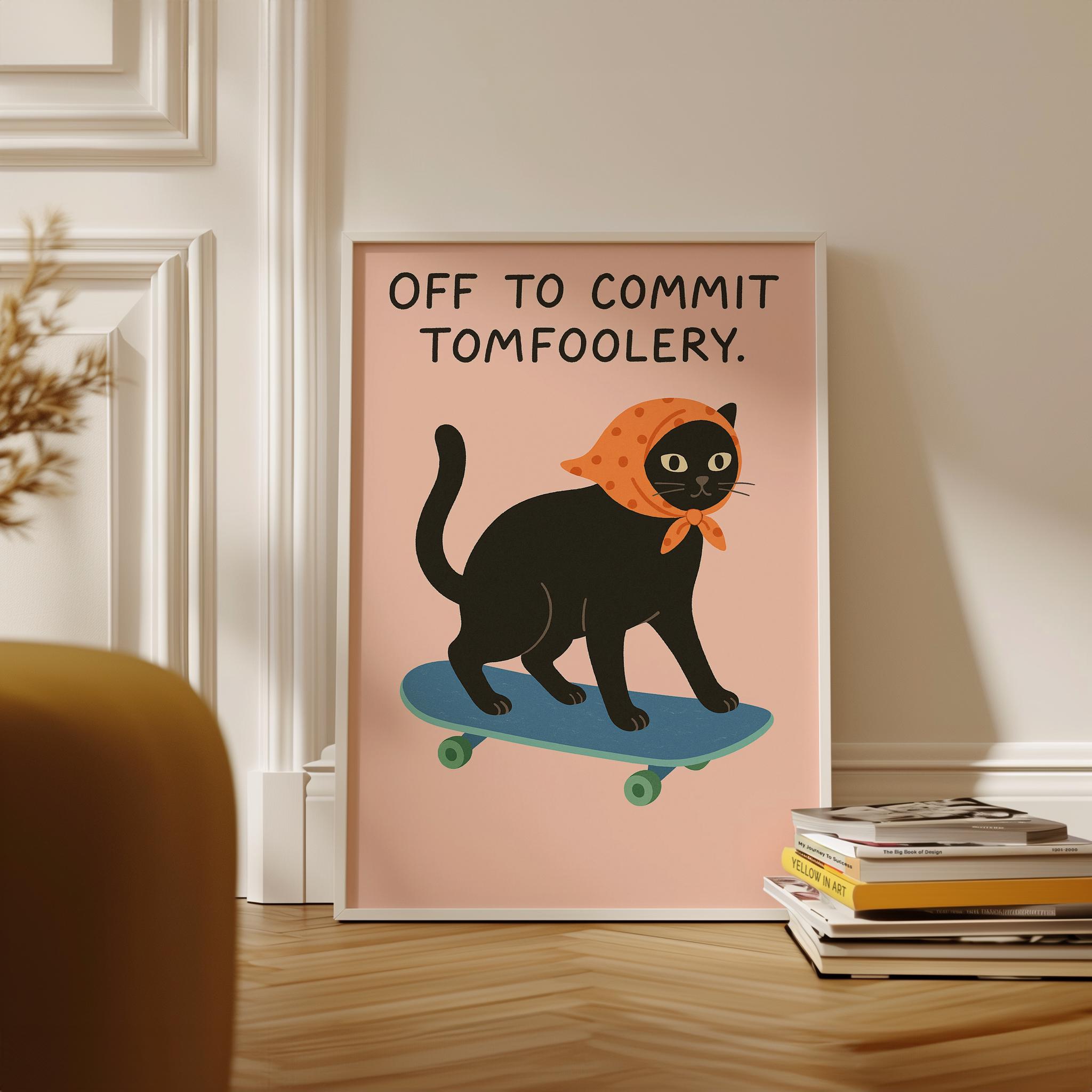 Funny Black Cat Poster,off to Commit Tomfoolery Wall Art - Etsy