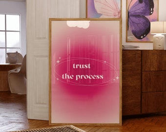 Affiche d&#39;affirmation de dégradé granuleux rose ~ Faites confiance au processus ~ Affiche d&#39;aura rétro ~ Art mural spirituel ~ Impression d&#39;aura rose ~ Téléchargement numérique