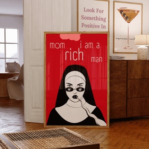 Mamá, soy un hombre rico impresión ~ Decoración estética de la habitación ~ Arte de pared de moda de los años 70 ~ Cartel retro de tipografía de moda ~ Arte de pared feminista